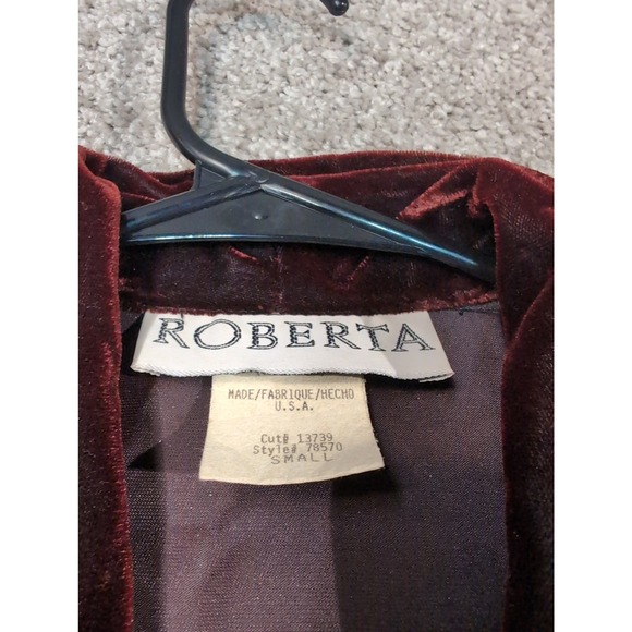 Roberta Womens Velvet Open Front Jacket Burgundy Shawl Collar Style Smal - Picture 2 of 8
